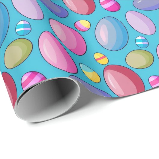 Niedliches Ostereier Muster blaues Wrapping Paper Geschenkpapier (Rolleneckpunkt)