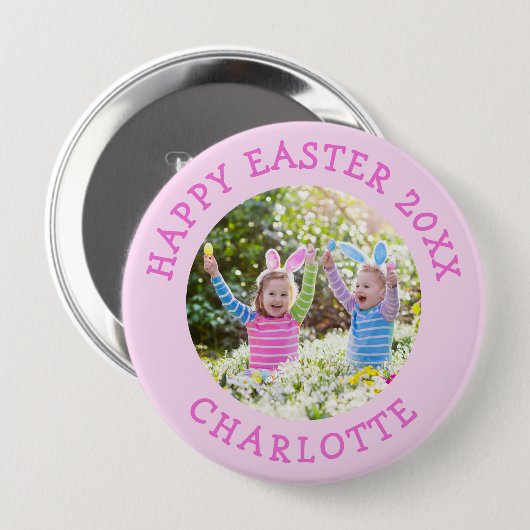 Niedliches OsterFoto mit Mädchen rosa Name Button (Vorne & Hinten)