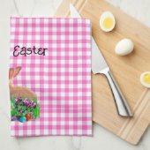 Niedliches Osterhasen auf Pink Gingham Geschirrtuch (Viertel Falte)