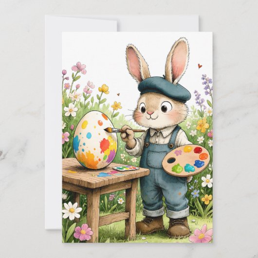 Niedliches Osterhasen-Mal-Ei-Whimsical-Flat Karte (Vorderseite)