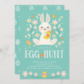 Niedliches Osterhasen-Osterei-Jagd-Party Einladung (Vorne/Hinten)