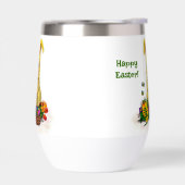 Niedliches Osterkaninchen mit Eiern und Blume (Links)