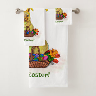 Niedliches Osterkaninchen mit Eiern und Blume Badhandtuch Set
