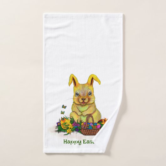 Niedliches Osterkaninchen mit Eiern und Blume Badhandtuch Set (Handtuch)