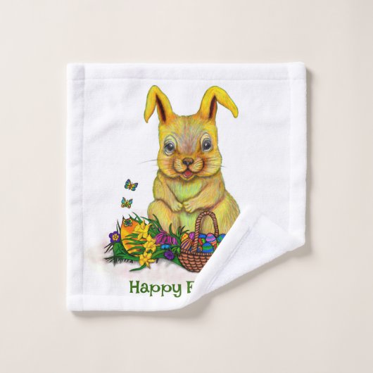 Niedliches Osterkaninchen mit Eiern und Blume Badhandtuch Set (Waschlappen)
