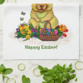 Niedliches Osterkaninchen mit Eiern und Blume Geschirrtuch (Gefaltet)