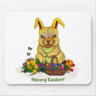 Niedliches Osterkaninchen mit Eiern und Blume Mousepad