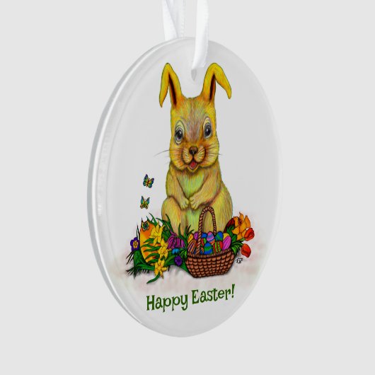 Niedliches Osterkaninchen mit Eiern und Blume Ornament (Vorderseite)