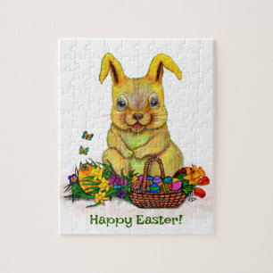 Niedliches Osterkaninchen mit Eiern und Blume Puzzle