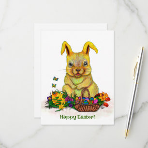 Niedliches Osterkaninchen mit Eiern und Blume RSVP Karte