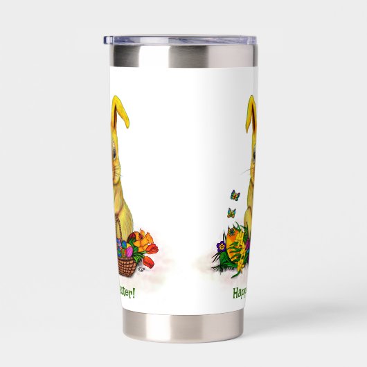 Niedliches Osterkaninchen mit Eiern und Blume Thermobecher (Rechts)