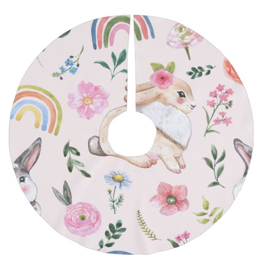 Niedliches Osterkaninchen-Muster Polyester Weihnachtsbaumdecke (Vorderseite)