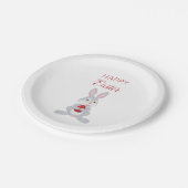 Niedliches Osterkaninchen Rotes Ostereier Pappteller (Schrägansicht)