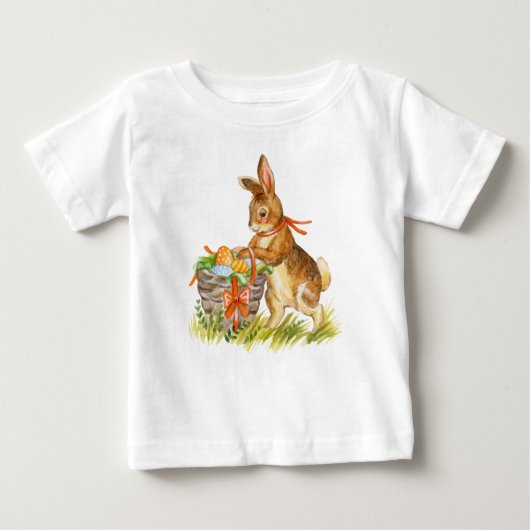 Niedliches Osterkaninchen und -korb Baby T-shirt (Vorderseite)