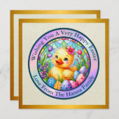 Niedliches Osterküken, Blume und bunte Eier Einladung (Vorne/Hinten)