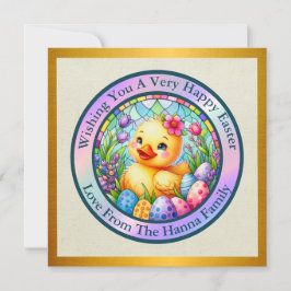 Niedliches Osterküken, Blume und bunte Eier Einladung