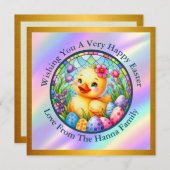 Niedliches Osterküken, Blume und bunte Eier Einladung (Vorne/Hinten)