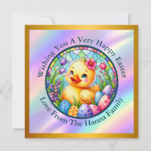 Niedliches Osterküken, Blume und bunte Eier