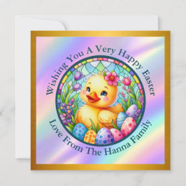 Niedliches Osterküken, Blume und bunte Eier Einladung