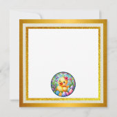 Niedliches Osterküken, Blume und bunte Eier Einladung (Rückseite)