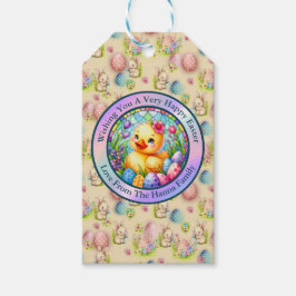 Niedliches Osterküken, Blume und bunte Eier Geschenkanhänger