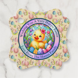 Niedliches Osterküken, Blume und bunte Eier Geschenkanhänger