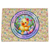 Niedliches Osterküken, Blume und bunte Eier Große Geschenktüte (Vorderseite)