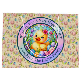 Niedliches Osterküken, Blume und bunte Eier Große Geschenktüte