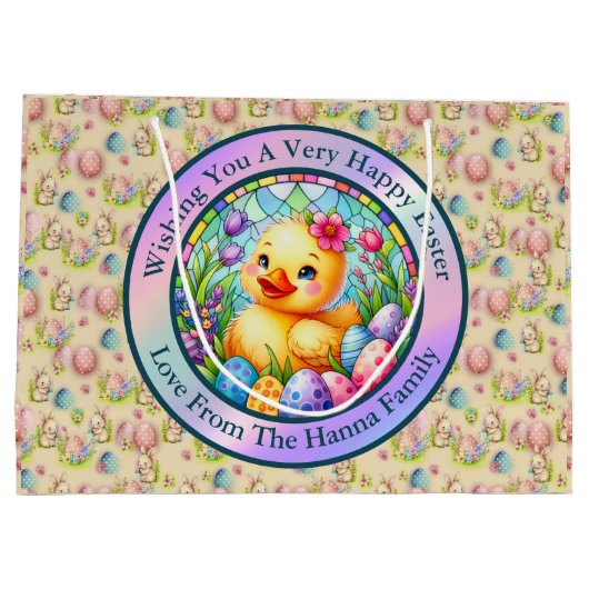 Niedliches Osterküken, Blume und bunte Eier Große Geschenktüte (Rückseite)