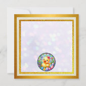 Niedliches Osterküken, Blume und bunte Eier Save The Date (Rückseite)