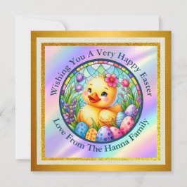 Niedliches Osterküken, Blume und bunte Eier Save The Date