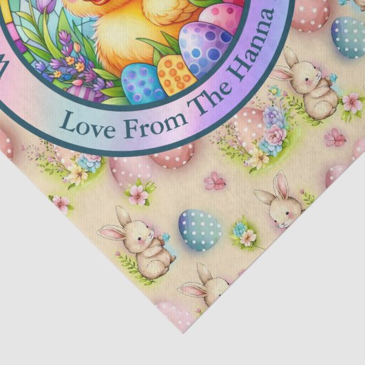 Niedliches Osterküken, Blume und bunte Eier Seidenpapier (Detail)