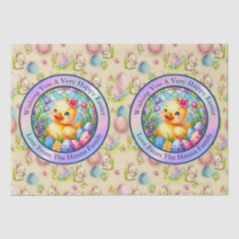 Niedliches Osterküken, Blume und bunte Eier Seidenpapier