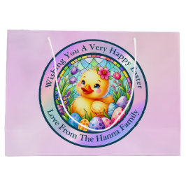 Niedliches Osterküken, Blume und farbenfrohe Eier  Große Geschenktüte