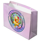 Niedliches Osterküken, Blume und farbenfrohe Eier  Große Geschenktüte (Rückseite Schrägansicht)