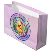 Niedliches Osterküken, Blume und farbenfrohe Eier  Große Geschenktüte (Vorderseite Schrägansicht)