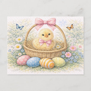 Niedliches Osterküken im Korb Aquarell Postkarte