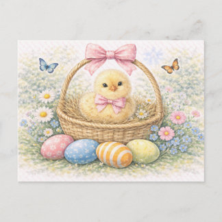 Niedliches Osterküken im Korb Aquarell Postkarte