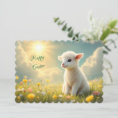 Niedliches Osterlamm auf einer Blume Feiertagskarte (Stehend Vorderseite)