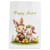 Niedliches Osterlamm & Bunny | Frühlingsblumen und Mittlere Geschenktüte (Rückseite)