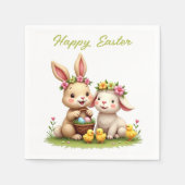 Niedliches Osterlamm & Bunny | Frühlingsblumen und Serviette (Vorderseite)