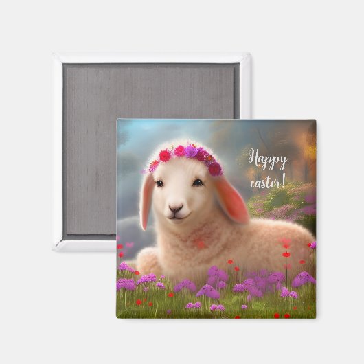 Niedliches Osterlamm mit Blume - Ostern Magnet (Vorderseite/Rückseite)