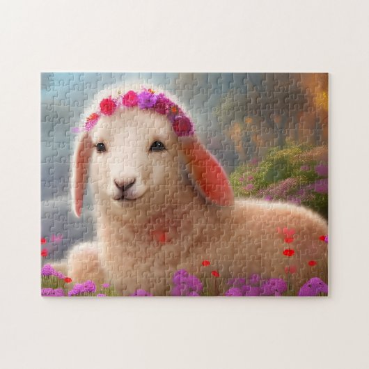 Niedliches Osterlamm mit Blume - Puzzle (Horizontal)