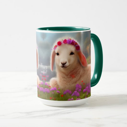 Niedliches Osterlamm mit Blume - Tasse (VorderseiteRechts)