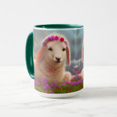 Niedliches Osterlamm mit Blume - Tasse (Vorderseite Links)