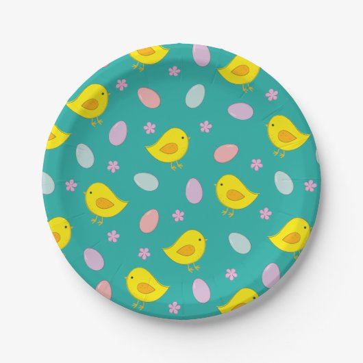 Niedliches Ostermuster Hühner Eier Aquamarine Farb Pappteller (Vorderseite)