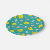 Niedliches Ostermuster Hühner Eier Aquamarine Farb Pappteller (Schrägansicht)