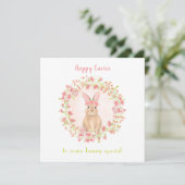 Niedliches Ostern Girl Bunny Floral Ostern Karte (Stehend Vorderseite)