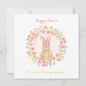 Niedliches Ostern Girl Bunny Floral Ostern Karte (Vorderseite)
