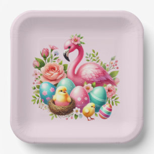 Niedliches Osterstrand Rosa Flamingo Party Pappteller